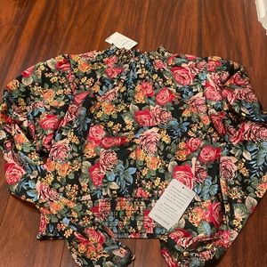 Nordstrom “black roses” high neck long sleeve blouse never worn